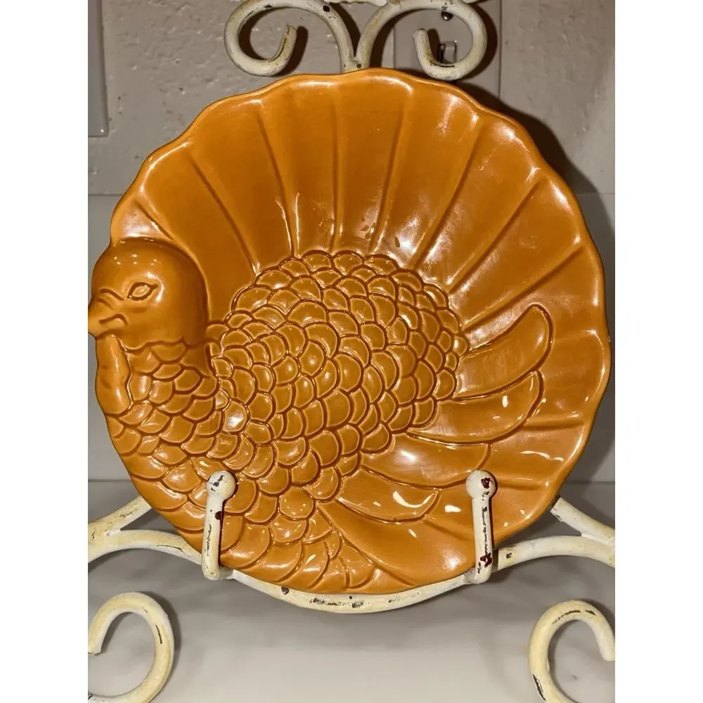 Pottery Barn Turkey Appetizer Plate Thanksgiving Brown Fall Tiny Side Chip